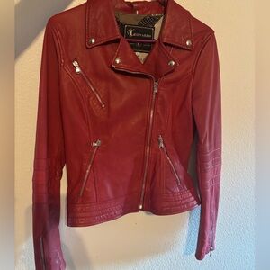 Women's Bold Red Genuine Leather Jacket